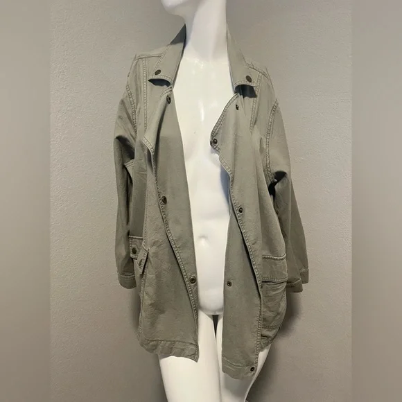 CASLON Women”s Olive Green Long Roll Tab Sleeve Snap Buttons Jacket Size 14W - Picture 3 of 15
